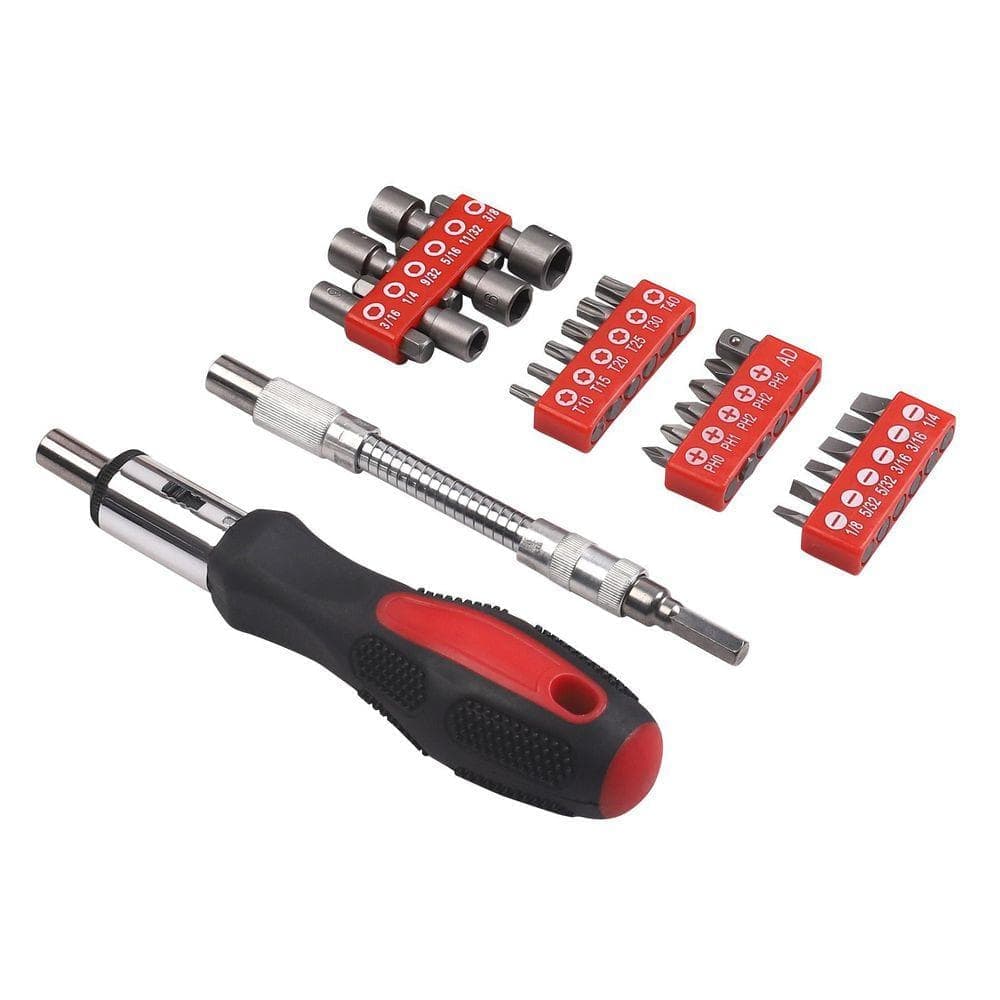 KING Multi-Bit Ratcheting Screwdriver Set with Carrying Pouch, 3 Position Ratchet, Red (27-Piece Set) (2)