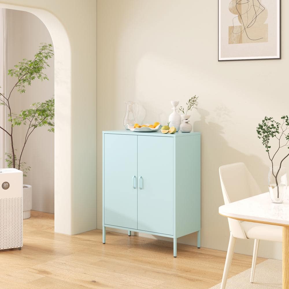 Unbranded 31.5 in. W x 15.75 in. D x 39.96 in. H Mint Green Linen Cabinet Metal Storage Locker Cabinet, Adjustable Shelves (2)
