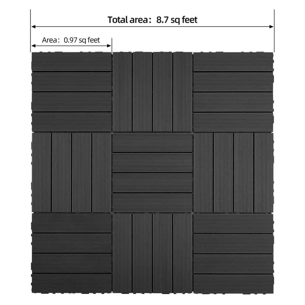 Siavonce 1 ft. x 1 ft. DIY Wood-Plastic Composite Deck Tiles, Interlocking Outdoor Flooring Tiles Waterproof All Weather in Black (2)