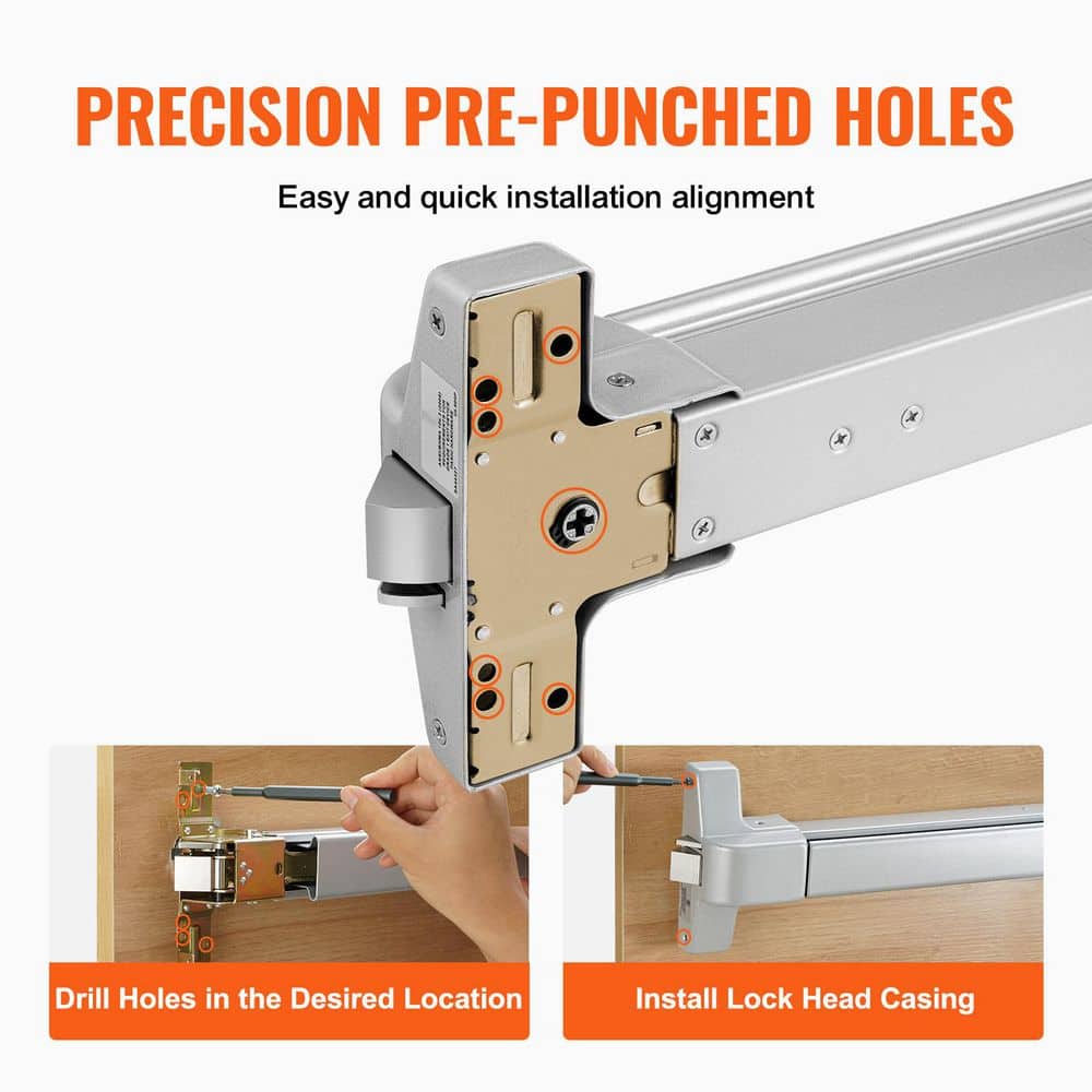 SKYSHALO Push Bar Door Locks, Push Bar Panic Exit Device Door Hardware, Carbon Steel Panic Bars with 3 Keys for Metal Wood Door (3)
