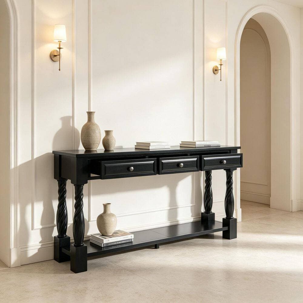 Lycvki 63 in. W x 30 in. H x 14.8 in. D Wood Rectangular Shelf with Drawers in Black for Entryway (2)