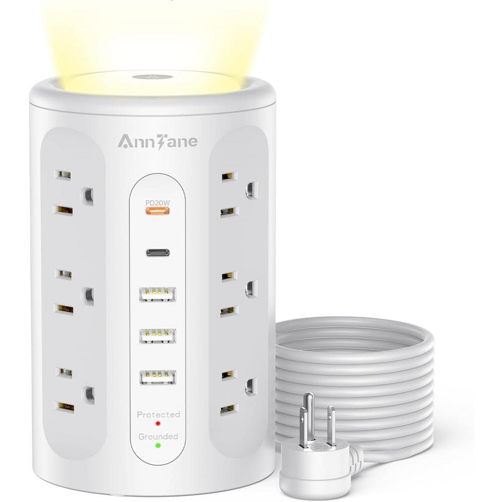 Lukyamzn 12-Outlet Power Strip Surge Protector with 5 USB Port and 10 ft. Extension Cord in White (1)