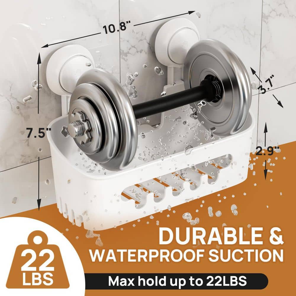 Wudkey White Bathroom Shower Caddy with Suction Cup, Removable Bathroom Shower Organizer Shelf, Powerful Suction Storage (3)