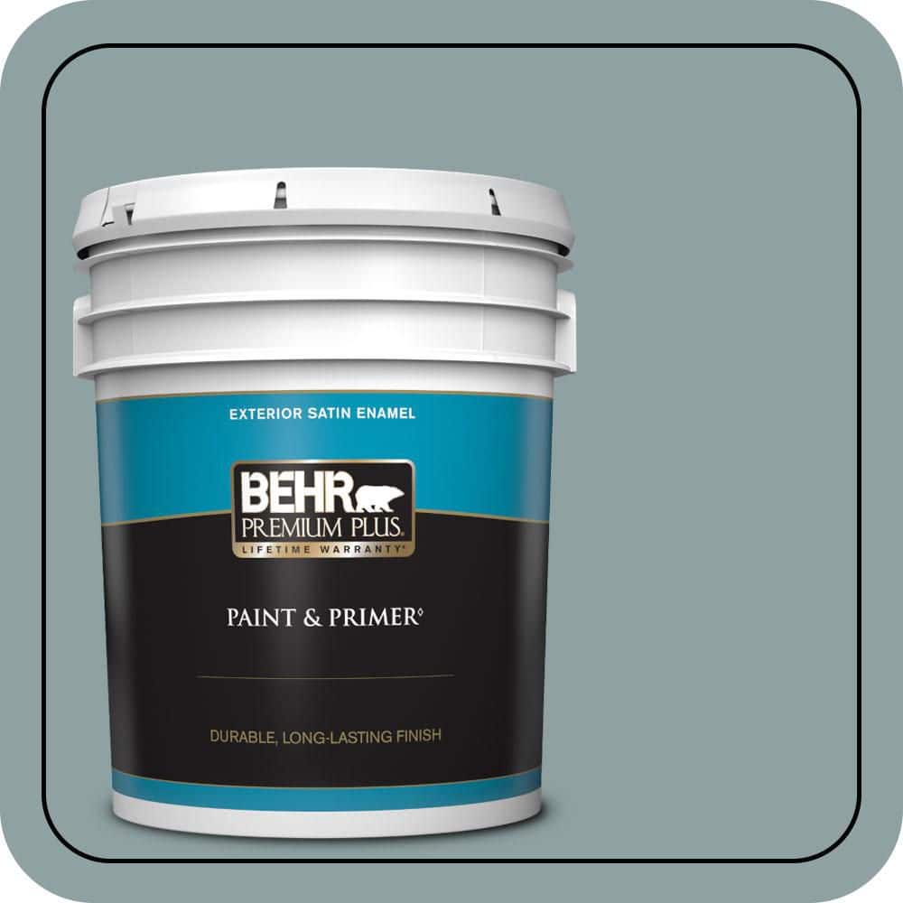 BEHR PREMIUM PLUS 5 gal. #N440-4 October Sky Satin Enamel Exterior Paint & Primer
