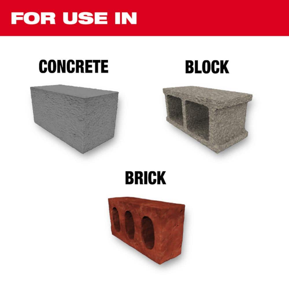 Milwaukee 7/8 in. x 10 in. x 12 in. Carbide Hammer Drill Bit for Concrete, Stone, Masonry Drilling (3)