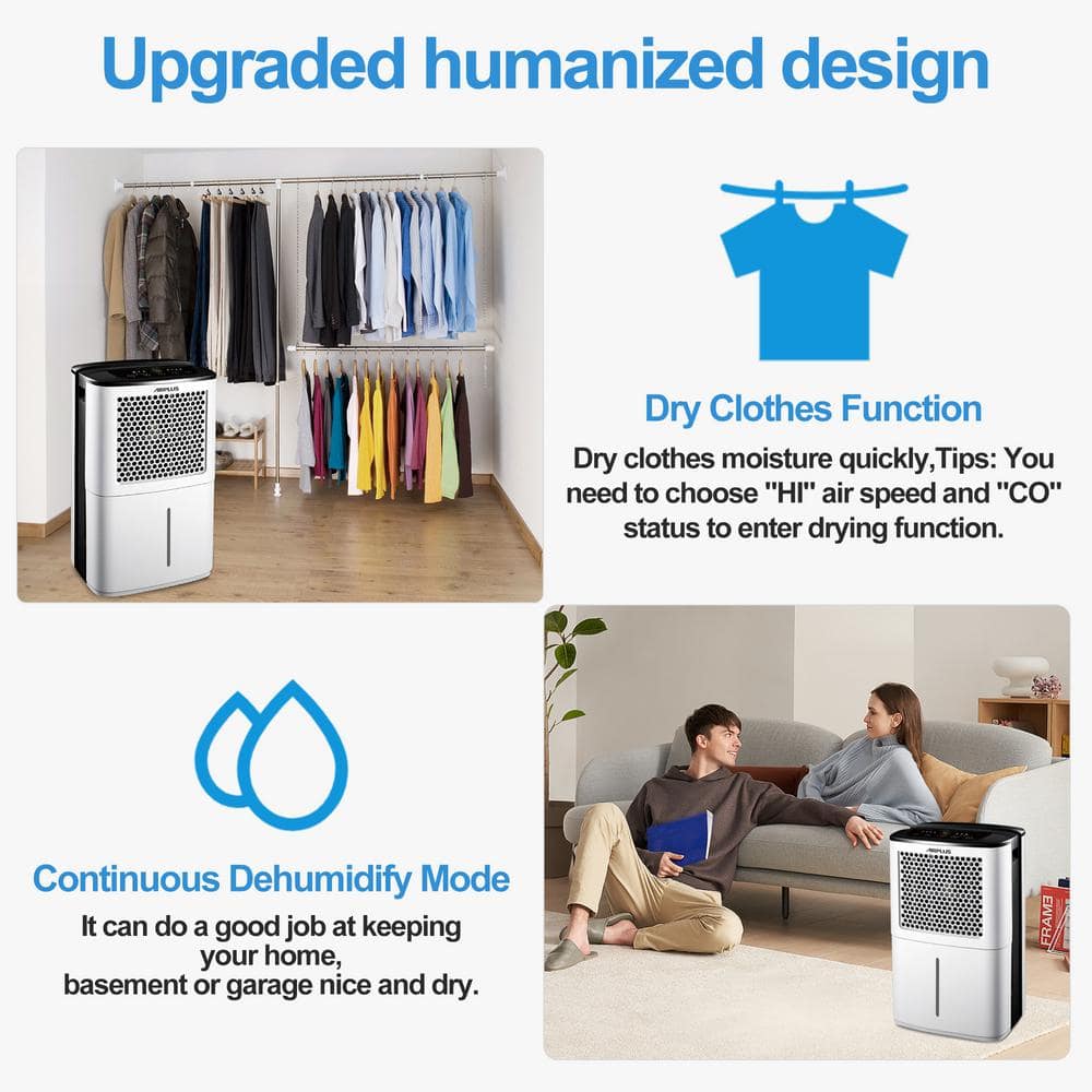 Edendirect 38 pt. 2000 sq. Portable Dehumidifier with 3.8 L Tank, Auto Defrost, Anionic Air Release, Variable Speeds (4)