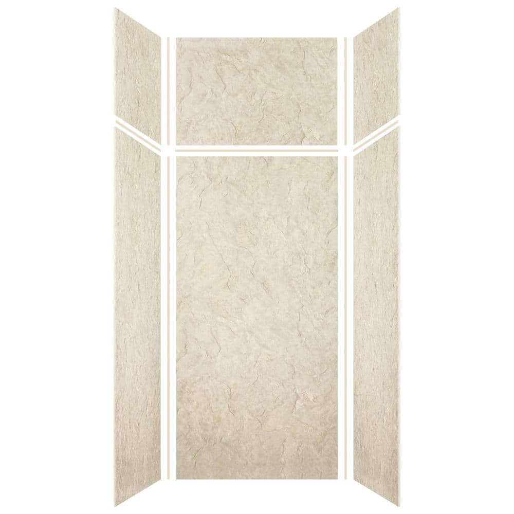 Transolid Expressions 36 in. x 36 in. x 96 in. 4-Piece Easy Up Adhesive Alcove Shower Wall Surround in Sea Fog (2)