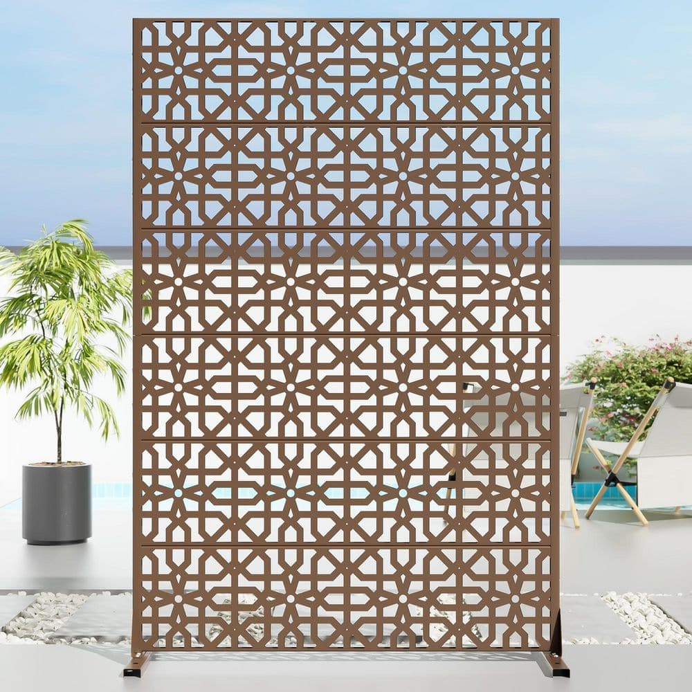 Dovelina 47 in. x 72 in. Brown Textured Metal Garden Screens Outdoor Privacy Screen (3)