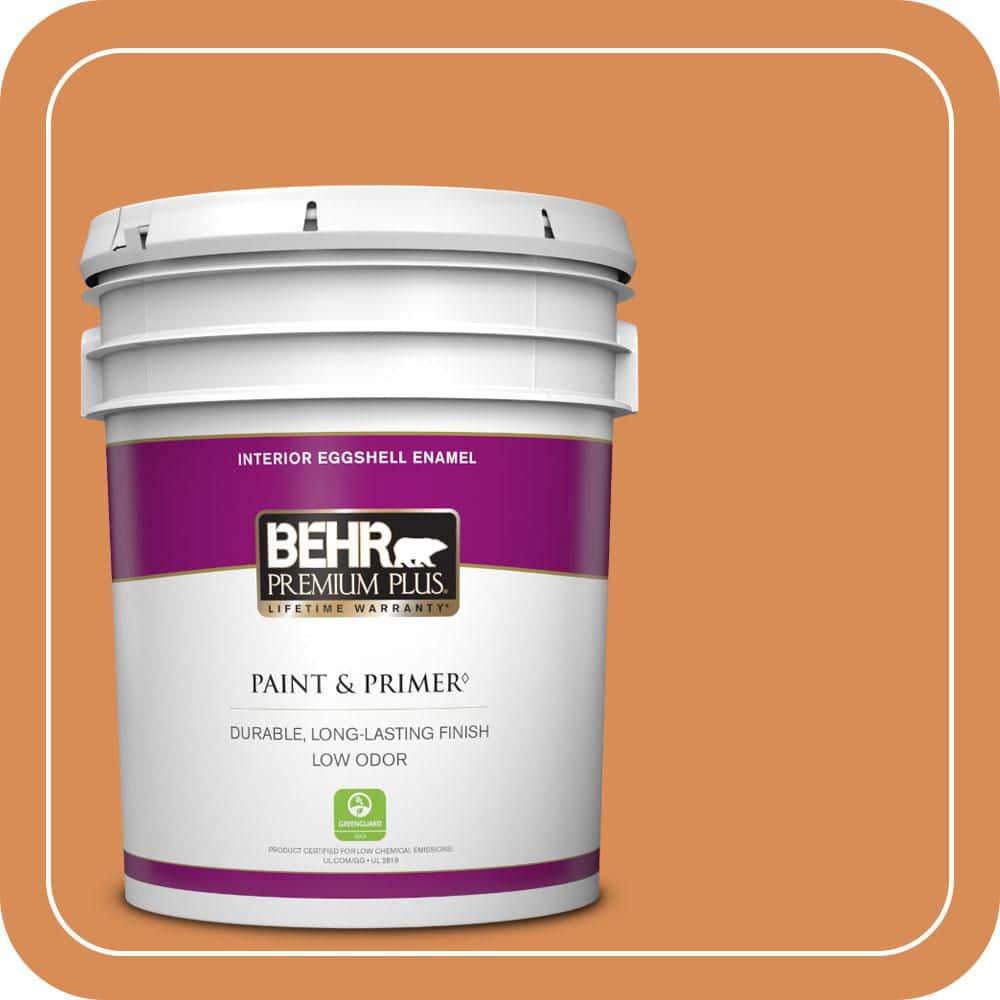 BEHR PREMIUM PLUS 5 gal. #PMD-80 Spiced Pumpkin Eggshell Enamel Low Odor Interior Paint & Primer