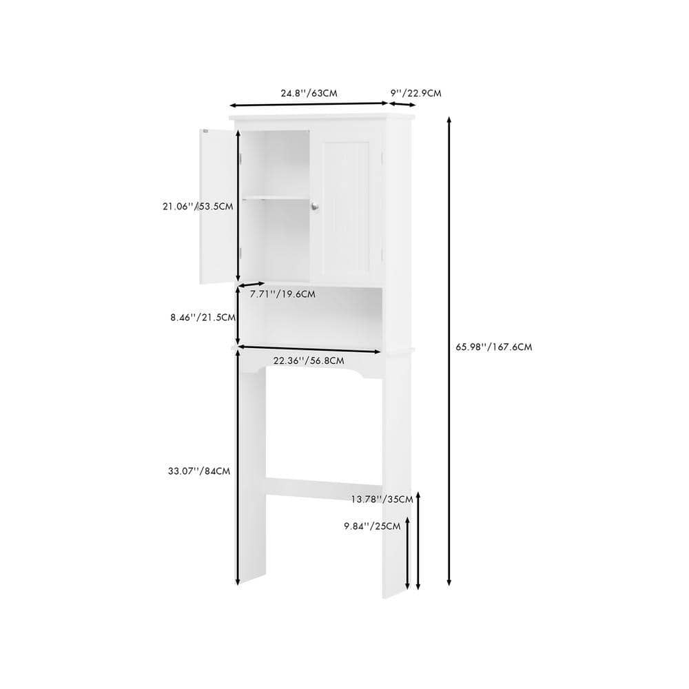 Unbranded 24.8 in. W x 66 in. H x 9 in. D White Over The Toilet Storage with Adjustable Shelves & Doors (3)