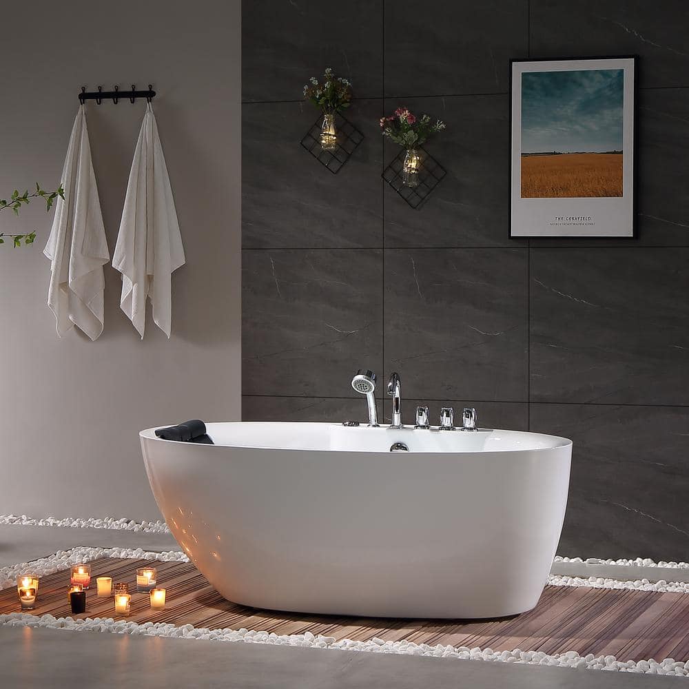 Empava Luxury 67 in. Center Drain Acrylic Freestanding Flatbottom Whirlpool Bathtub in White with Faucet (2)