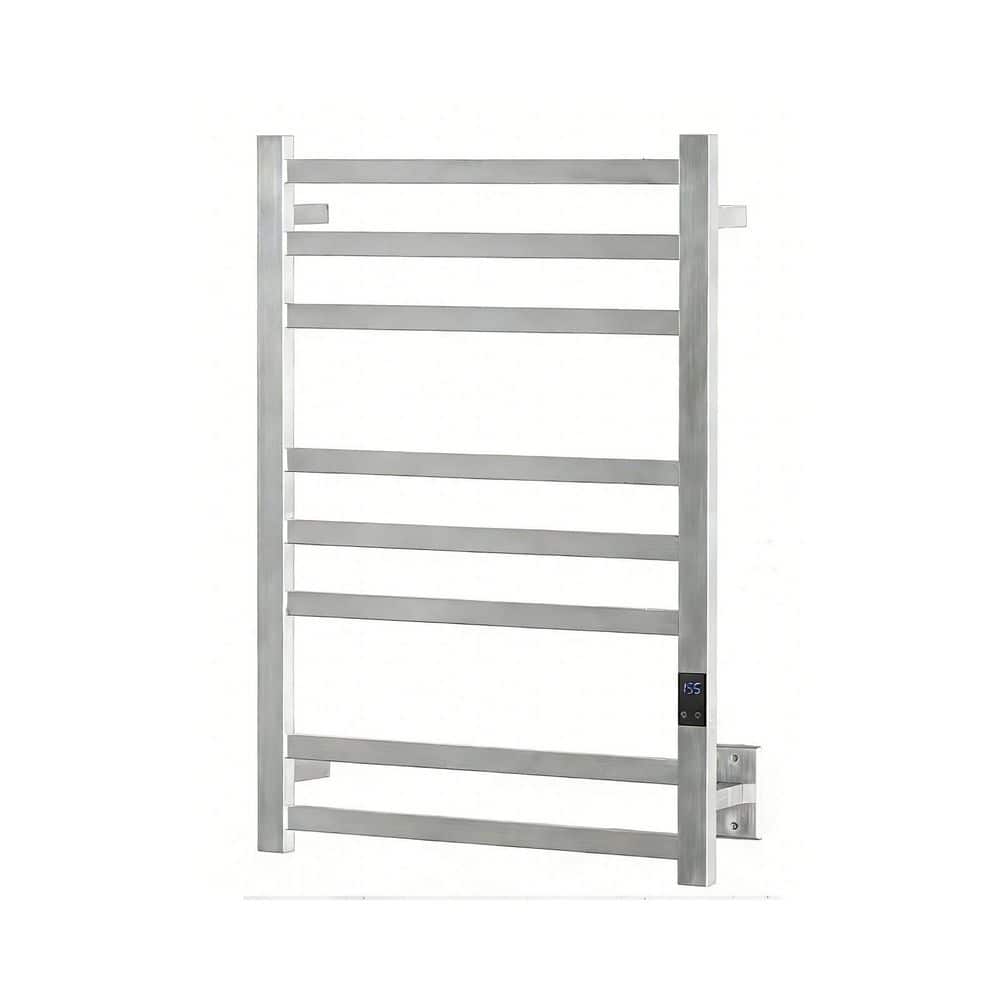 Wudkey 8-Bar Electric Heated Towel Warmer in Brushed 304 Stainless Steel, Fast Heating with Auto Shut-Off Timer (1)