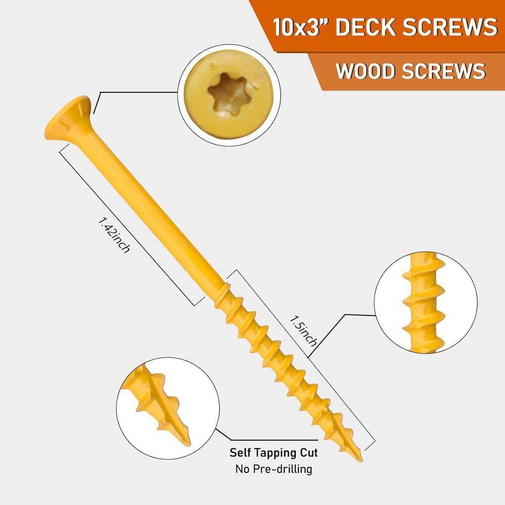 Afoxsos 3in. Rust Resistant Exterior Epoxy Coated Wood Screws w/Torx/Star Drive Head,T25 Star Bit for Outdoor Decking, 330-Piece (2)
