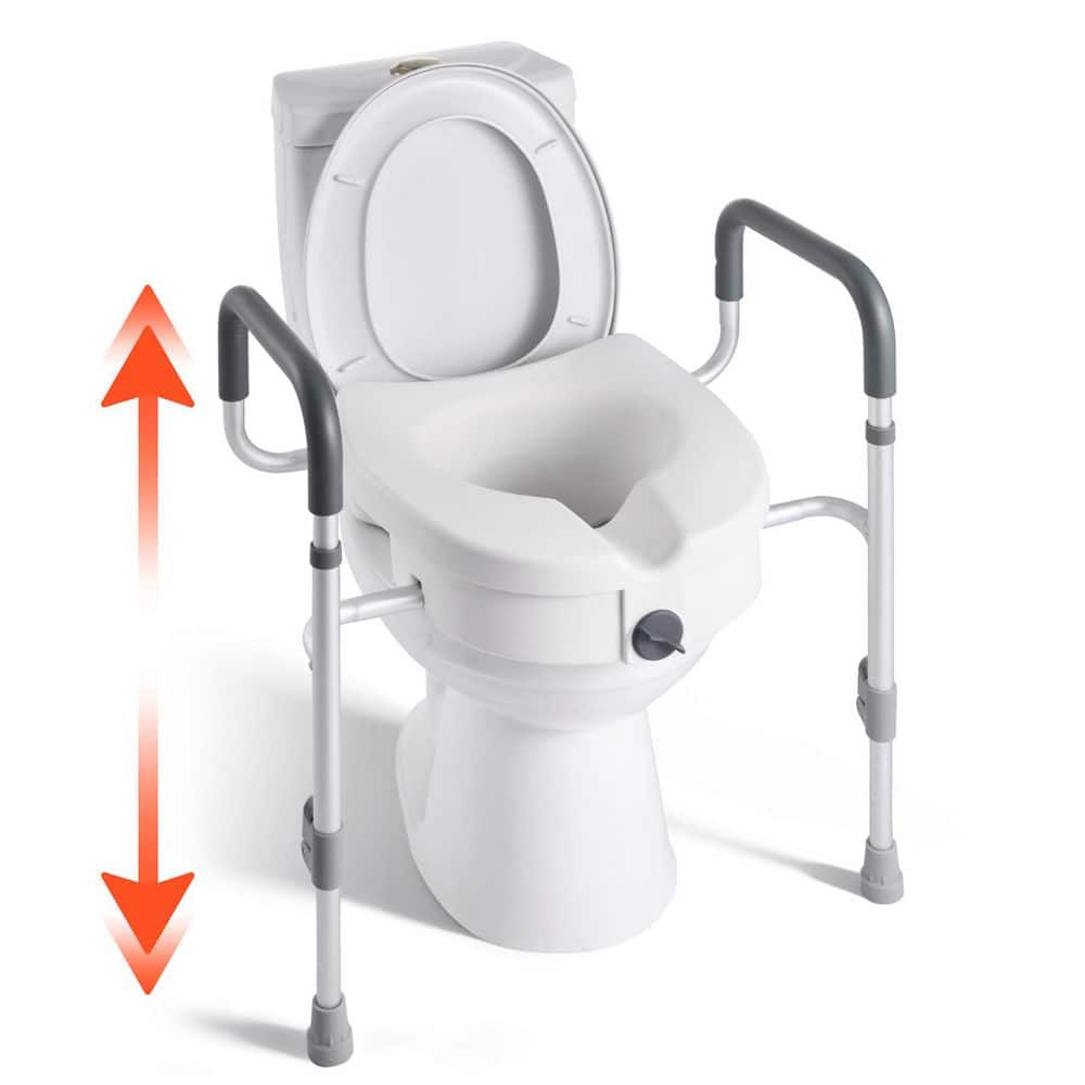 VEVOR Raised Toilet Seat with Arms, 350 lbs. Capacity, 5-In. Lift Height & Adjustable Width, Toilet Seat Riser with Handles (1)