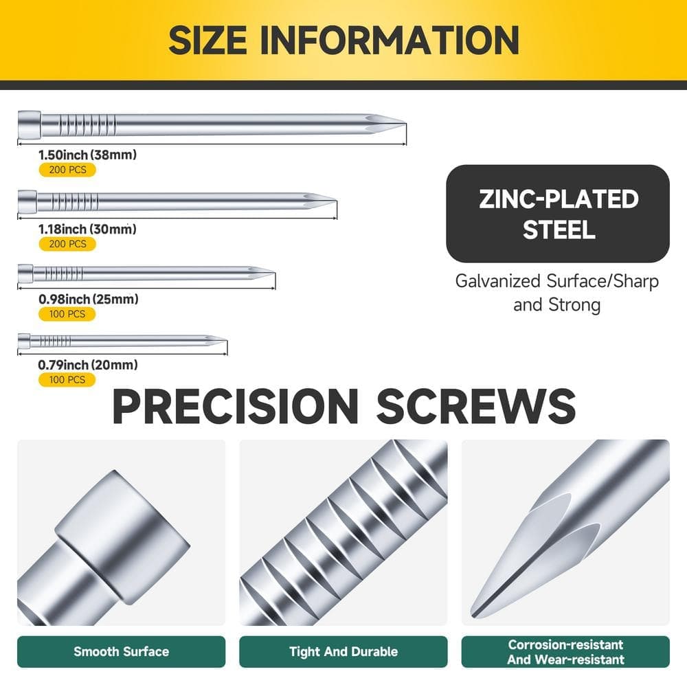 MYWISH 1 1/2 in. x 18-Gauge Assorted Zinc-Plated Nails Kit-600-Piece (3)