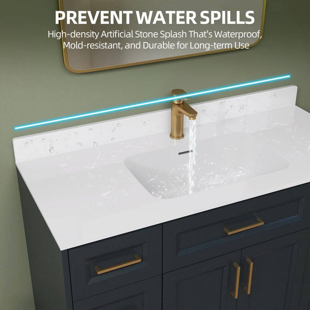 Getpro 42 in. W x 3.5 in. H 1-Piece Solid Surface Vanity Backplash in White Engineered Stone Vanity Sink Countertop Backplash (3)