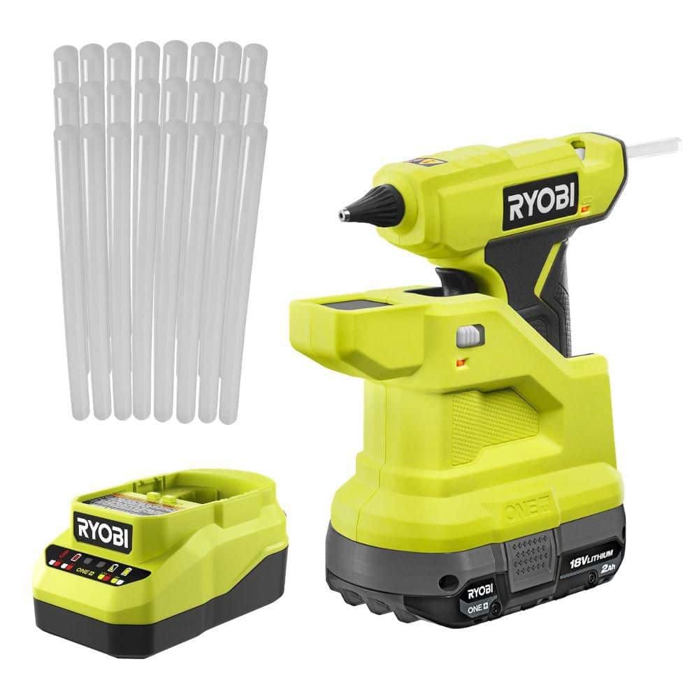 RYOBI ONE+ 18V Cordless Compact Glue Gun Kit with Battery, Charger, and Mini Size Glue Sticks (24-Piece)