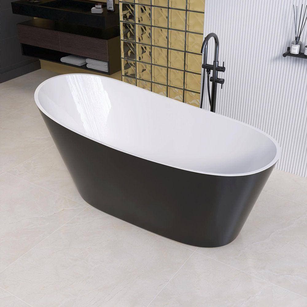 NTQ 59 in. x 29 in. Acrylic Freestanding Soaking Bathtub Stand Alone Bathtub Left Drain Free Standing Tub in Matte Black (3)