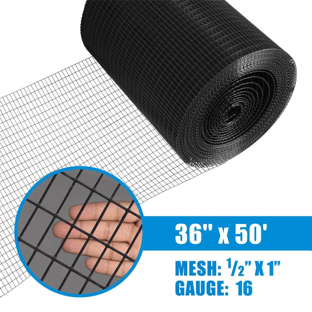 Fencer Wire 3 ft. x 50 ft. 16-Gauge Black PVC Coated Welded Wire Fence with Mesh Size 1/2 in. x 1 in. (2)