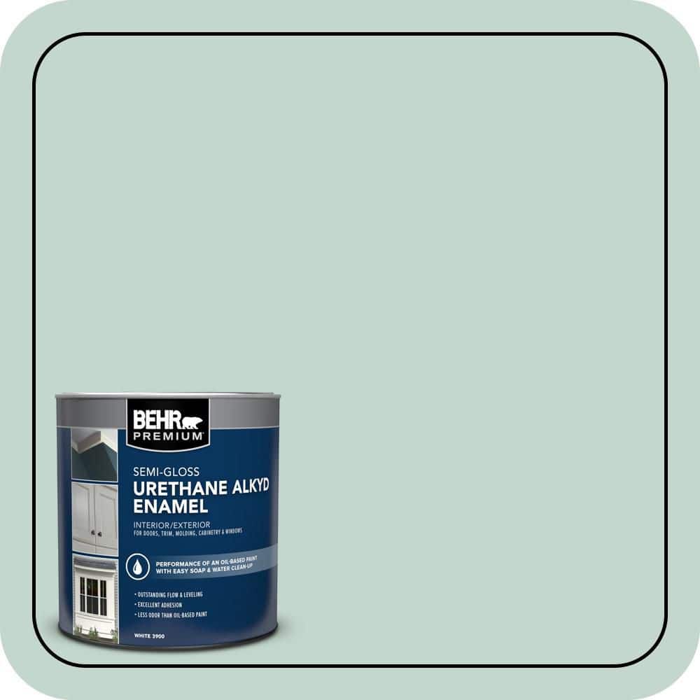 BEHR PREMIUM 1 qt. #470E-3 Aqua Smoke Semi-Gloss Enamel Urethane Alkyd Interior/Exterior Paint (1)