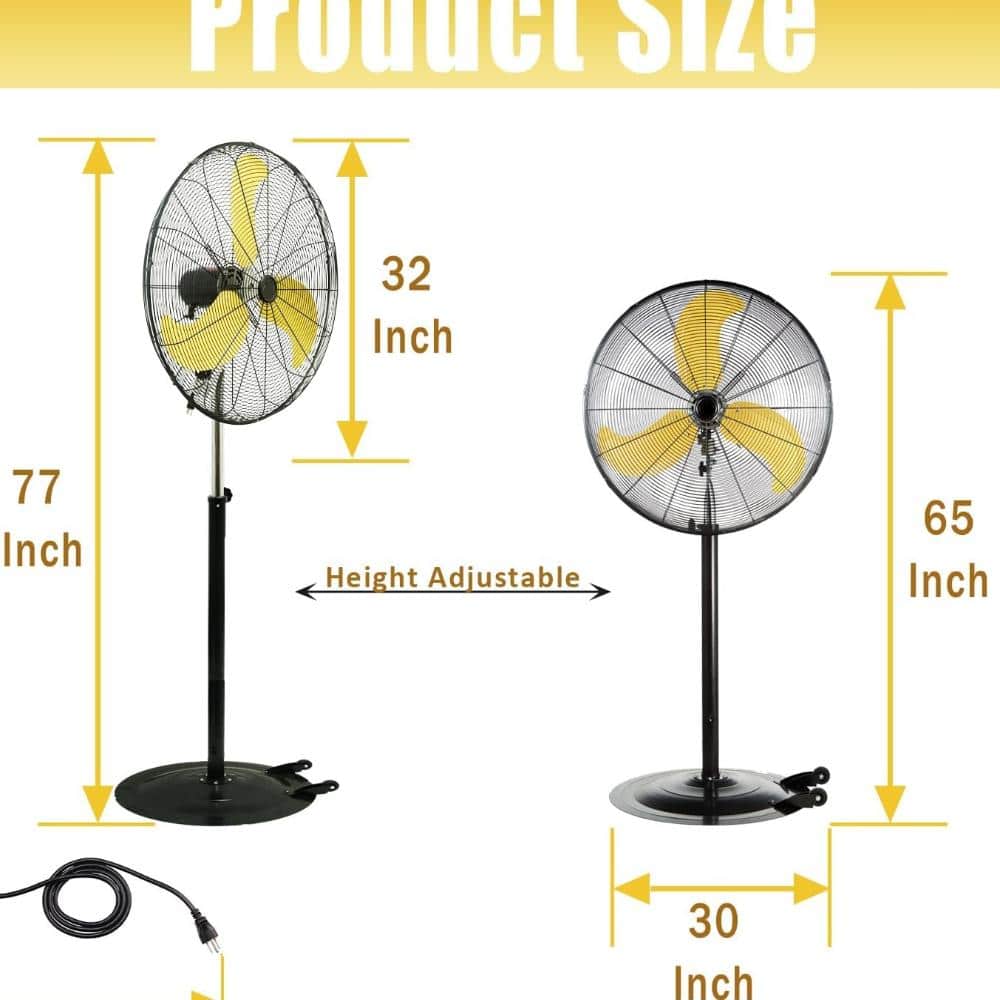 Stbine 30 in. 3 fan speeds Pedistal Fan in Black with adjustable head, Commercial, Industrial Use, UL Safety Listed (3)