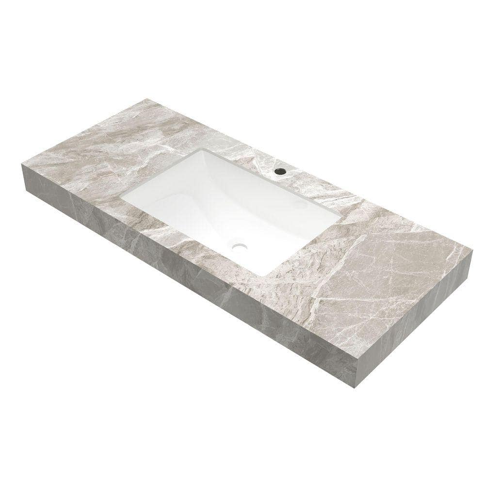 TCYO 48 in. Undermount Rectangular Bathroom Sink with Light Gray Sintered Stone Countertop