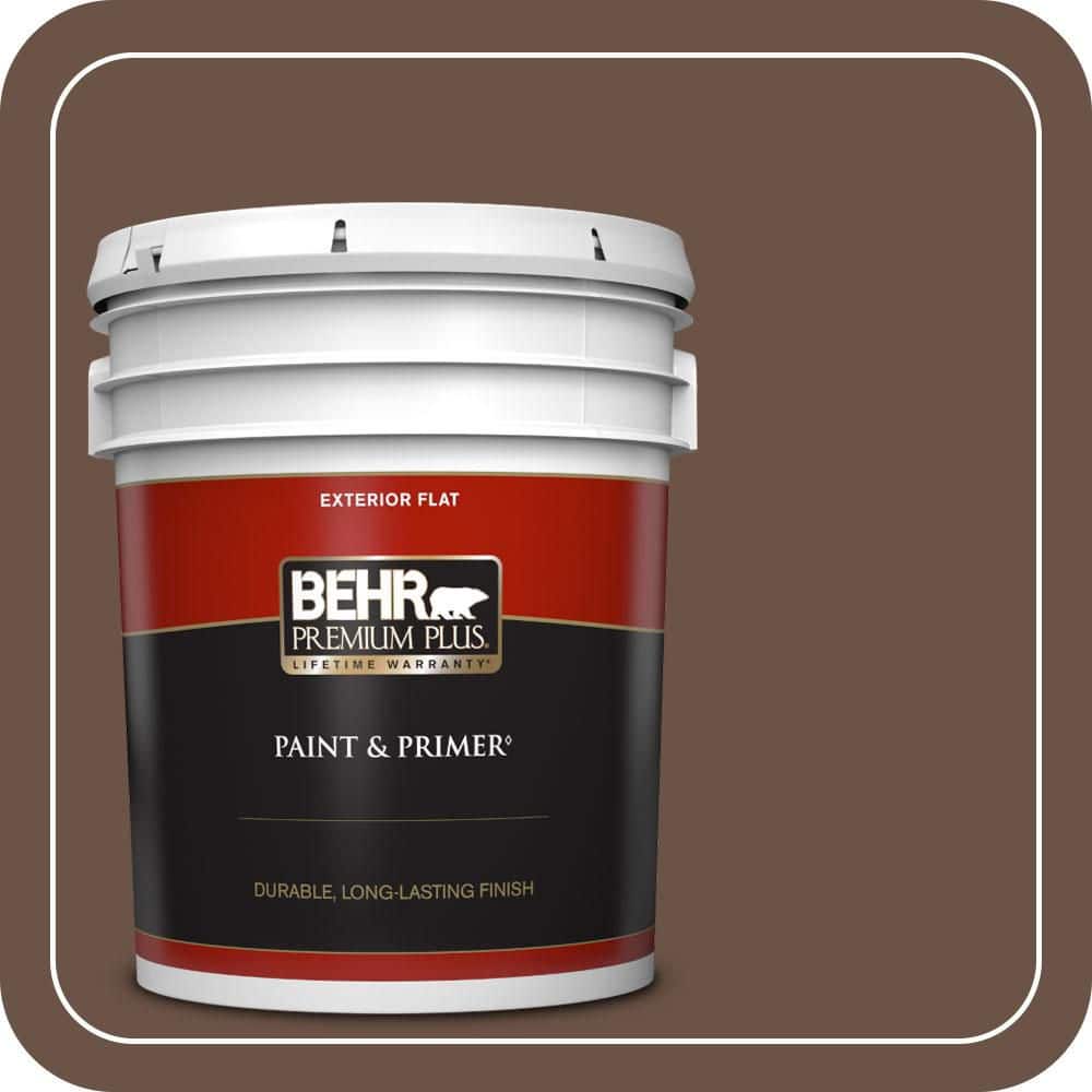 BEHR PREMIUM PLUS 5 gal. #MQ2-05A Authentic Brown Flat Exterior Paint & Primer