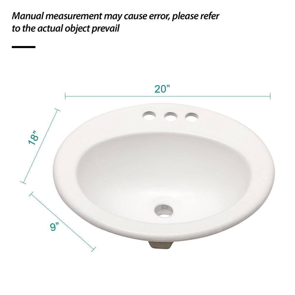 Tahanbath 20in. X18in.White Ceramic Oval Undermount Bathroom Sink with 3-Faucet Hole (2)