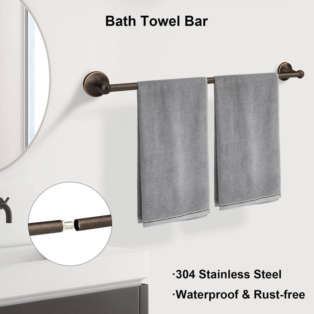Numhew 4-Piece Bath Hardware Set Included Towel Bar, Toilet Paper Holder, Towel Ring and Robe Hooks in Rubbed Bronze (3)