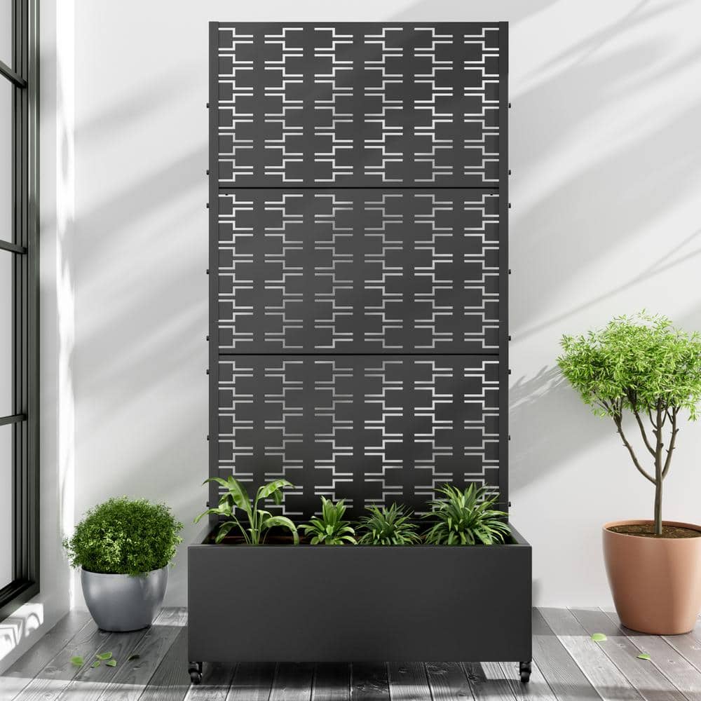 Dovelina Large 35 in. x 72 in. Black Metal Raised Garden Bed Planter Box with Trellis and Caster (1)