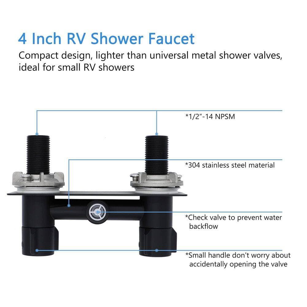 Helhom Metal RV Shower Faucet in Matte Black, Camper Shower Faucet Valve, 4 in. RV Shower Replacement Valve Diverter for Shower (2)