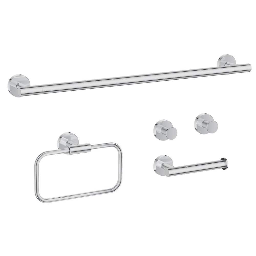 BWE 5-Piece Bath Hardware Set with Towel Rack, Toilet Paper Holder, Towel Ring and 2-Towel Hook Polished Chrome (1)