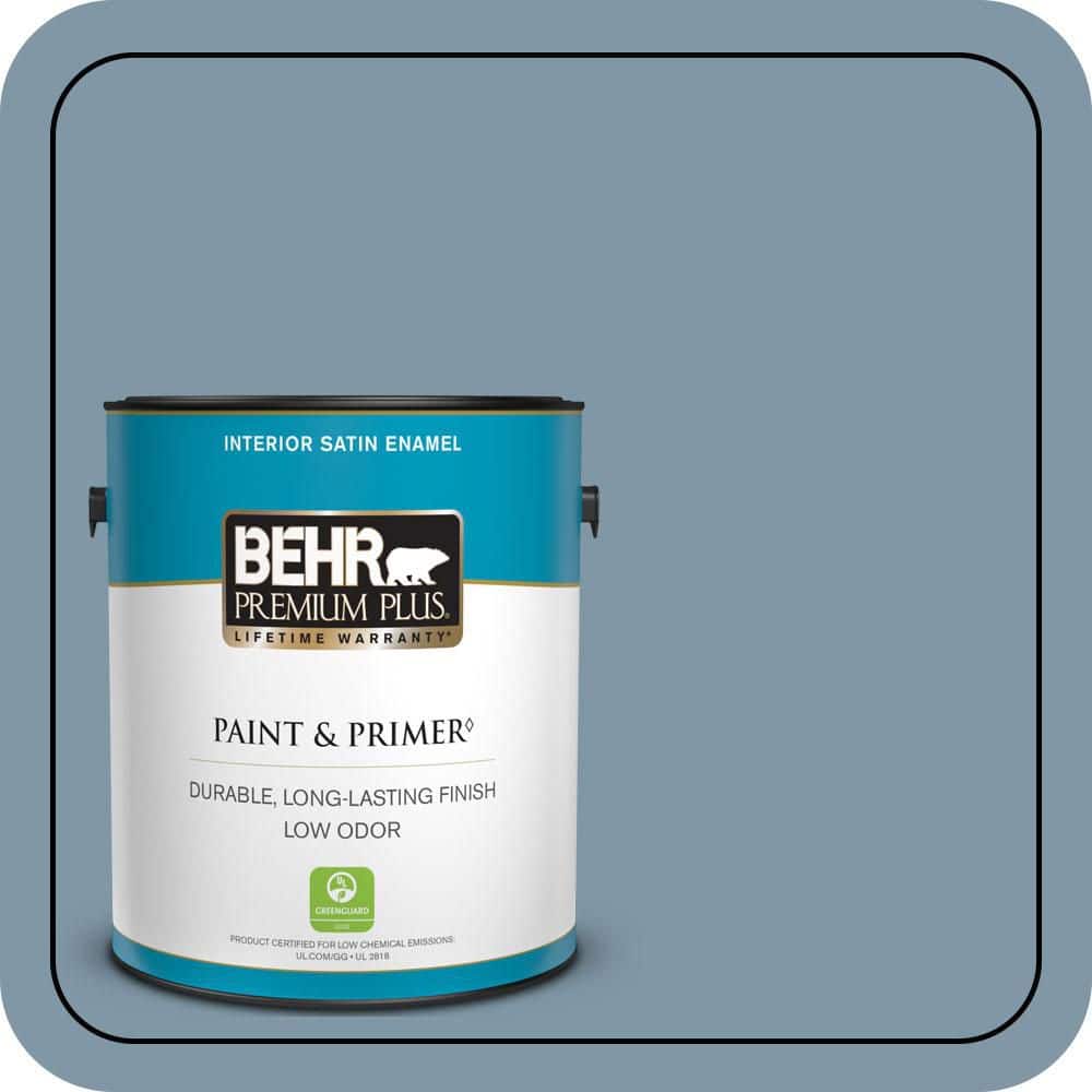 BEHR PREMIUM PLUS 1 gal. #560F-5 Bleached Denim Satin Enamel Low Odor Interior Paint & Primer