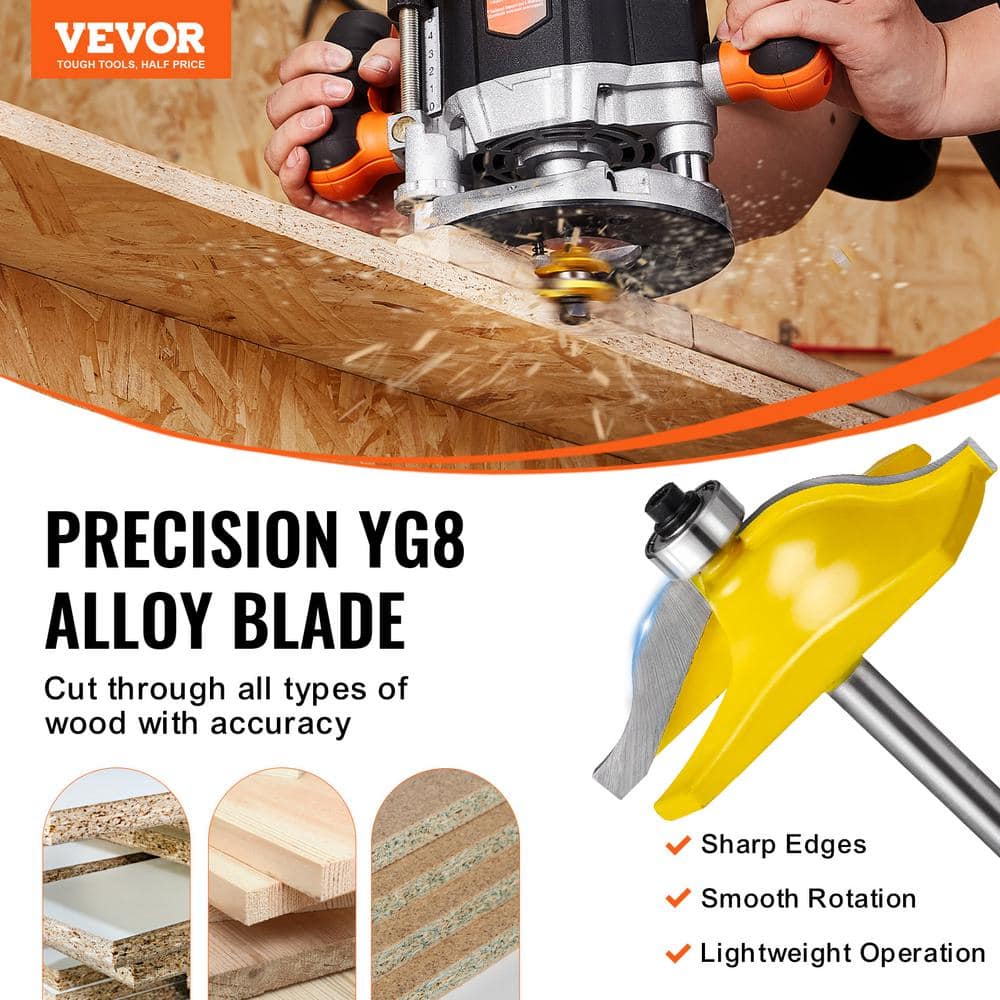 VEVOR Router Bits Set 3-Pieces Carbide Router Bit Kit 1/4 in. Shank Wood Carrying Case Tools for Particle Board (2)