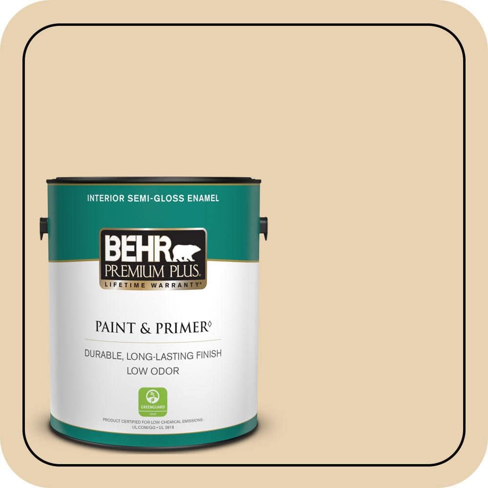 BEHR PREMIUM PLUS 1 gal. #S300-2 Powdered Gold Semi-Gloss Enamel Low Odor Interior Paint & Primer