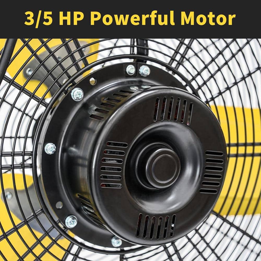 MELEZOOM 36 in. Industrial Drum Fan, 18600 CFM High Velocity Turbo Barrel Floor Fan with Casters Handle 9 ft. Cord in Yellow (3)