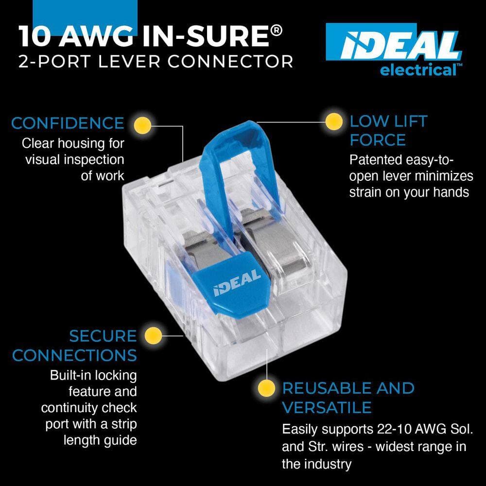 IDEAL In-Sure Lever Wire Connector, 10 AWG, 2-Port, Box of 1000 (2)