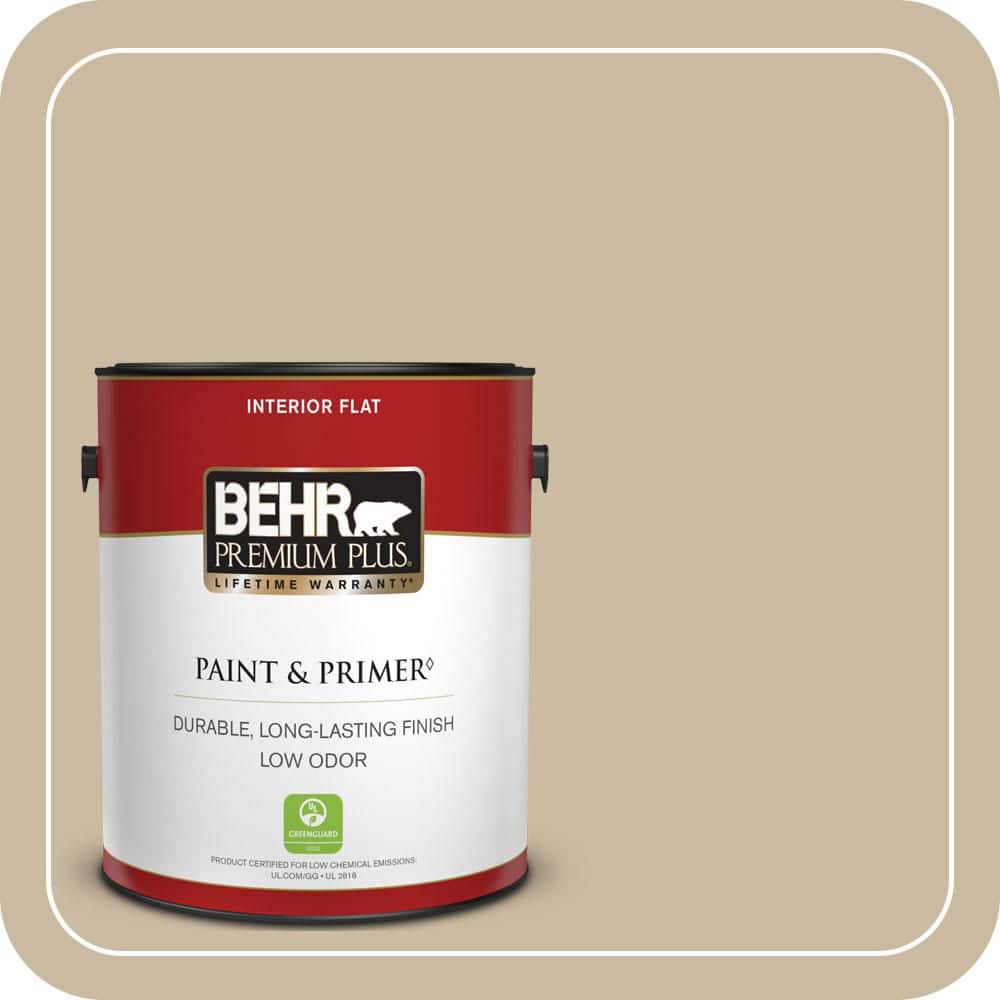 BEHR PREMIUM PLUS 1 gal. #MQ2-26 Windsor Tan Flat Low Odor Interior Paint & Primer (1)