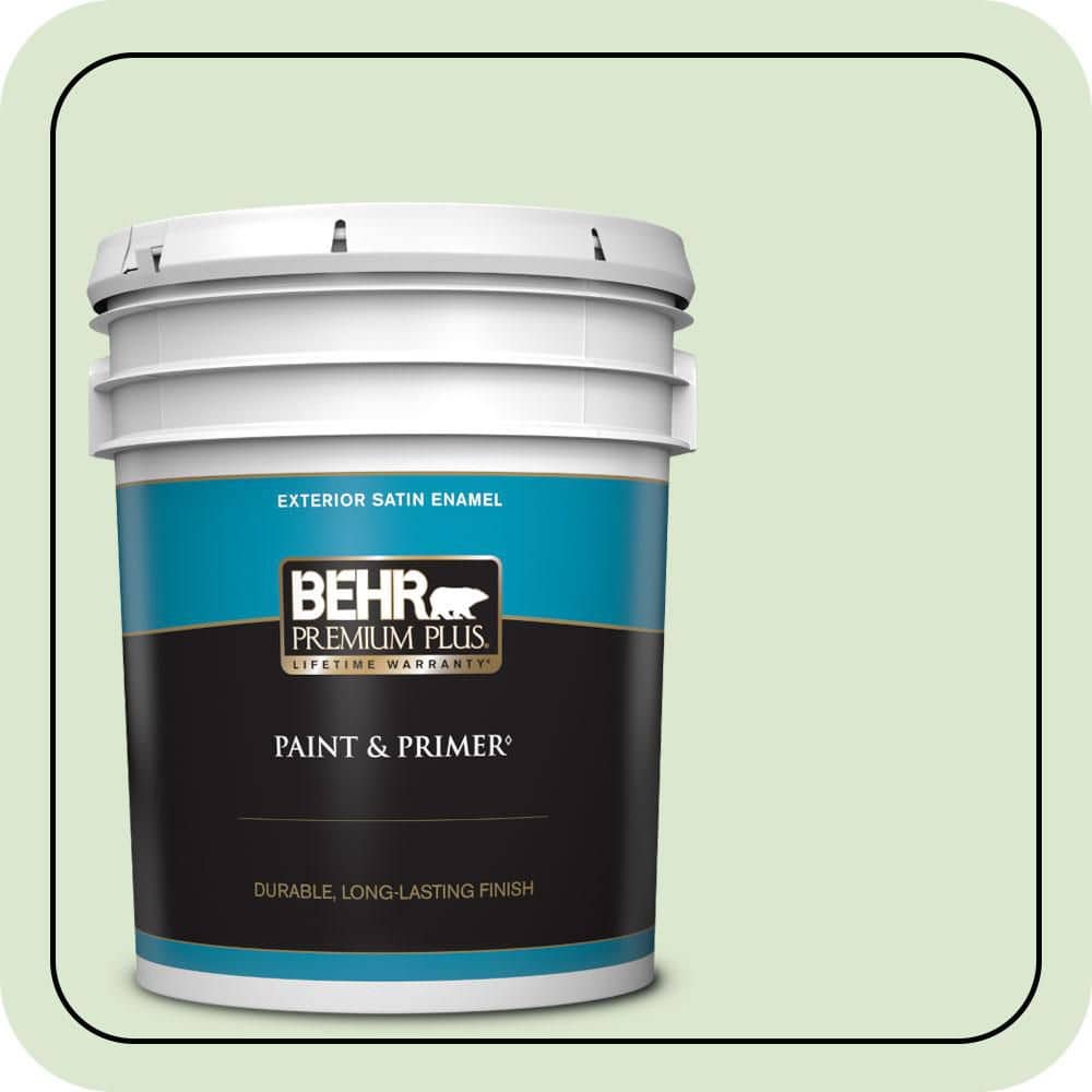 BEHR PREMIUM PLUS 5 gal. #T12-18 Minty Frosting Satin Enamel Exterior Paint & Primer