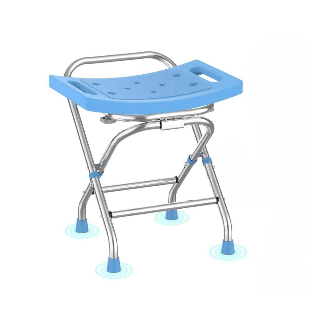 JFVKAF 17.5 in. W Adjustable Folding Stainless Steel Shower Chair in Blue  Collapsible Bath Bench for Elderly Handicap (1)