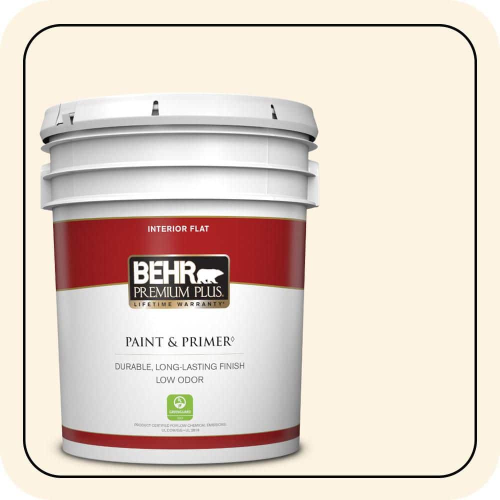 BEHR PREMIUM PLUS 5 gal. #PWN-31 Candlelight Ivory Flat Low Odor Interior Paint & Primer