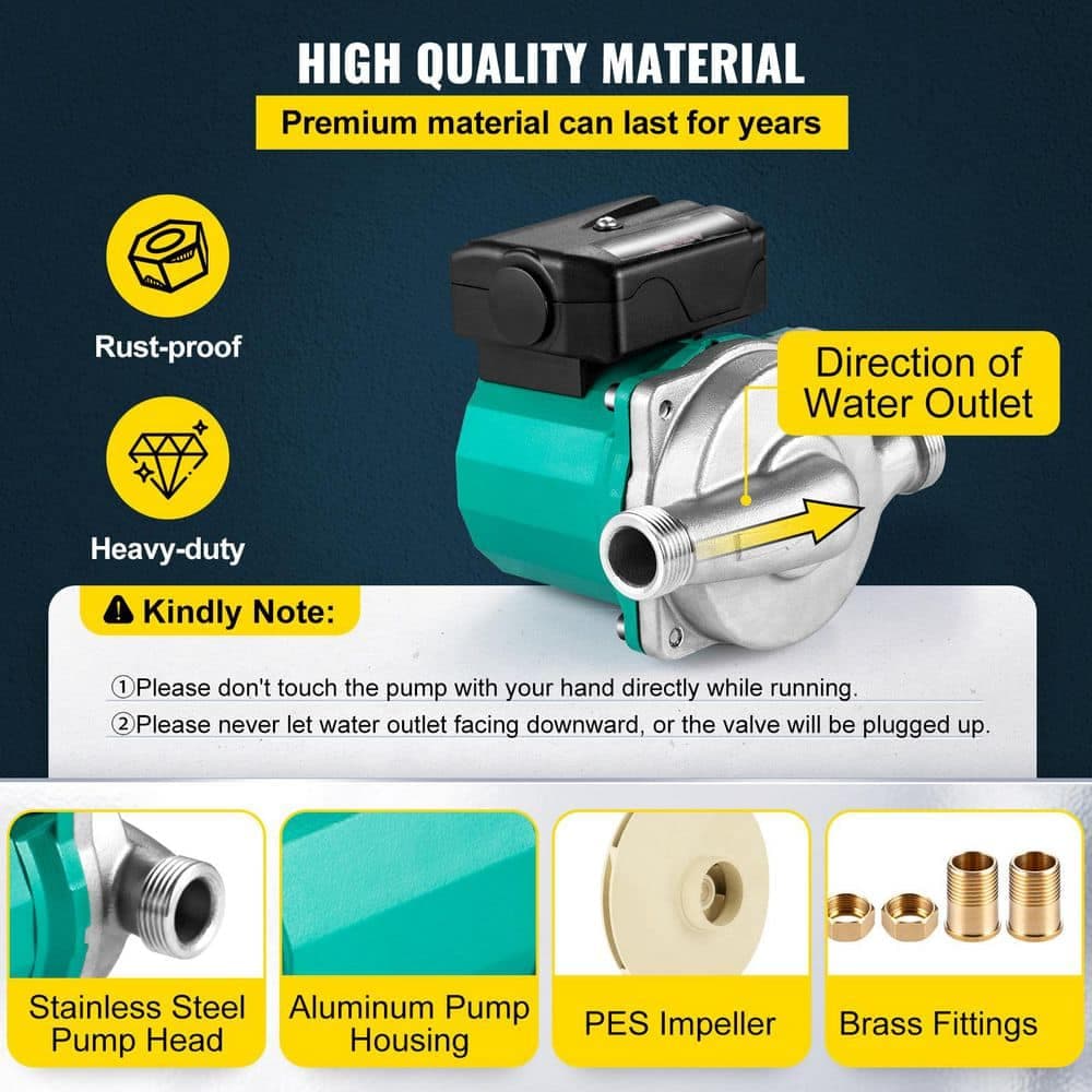 SKYSHALO Hot Water Recirculating Pump 93W 110V Water Circulator Pump 3/4in. G Thread to 1/2in. NPT Brass Adapter 3 Speed Control (3)