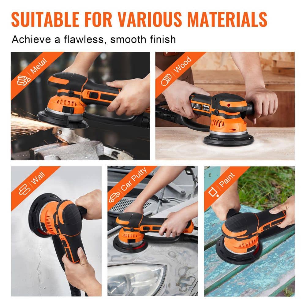SKYSHALO Random Orbital Sander 6 in. Corded DA GA Dual Action Orbital Sander 850 W 7400 PRM Variable Speed Electric Palmsander (2)