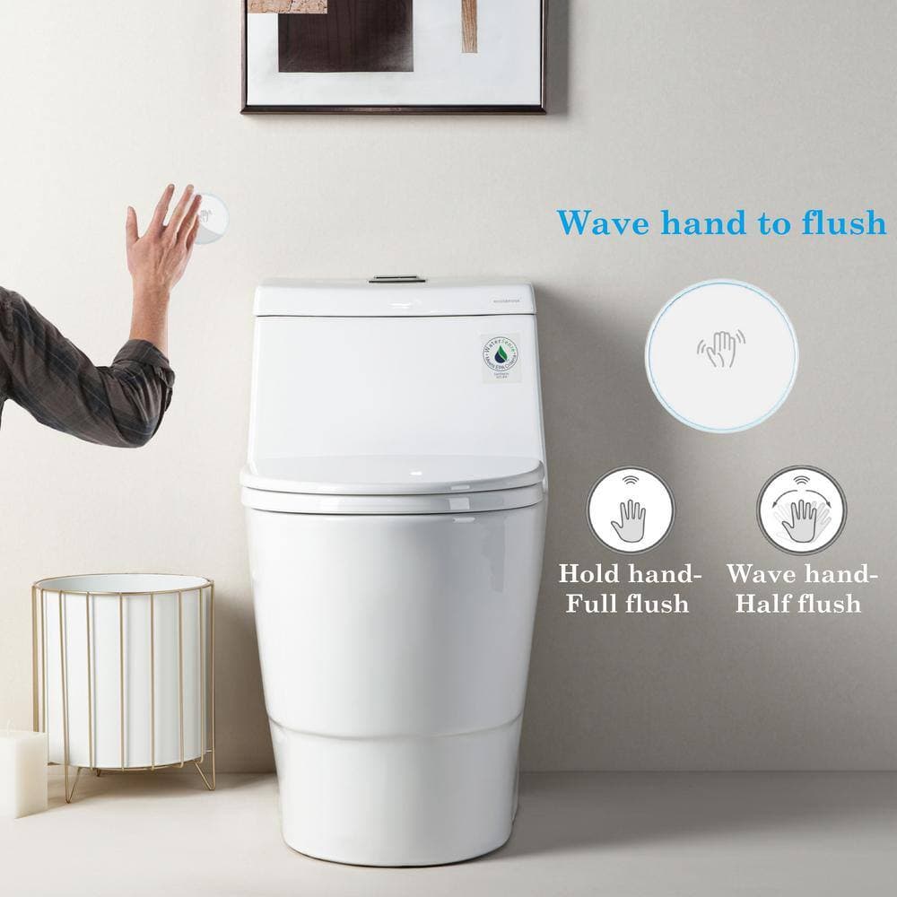 WOODBRIDGE Loft 1-Piece 1.1 GPF/1.6 GPF Dual Flush Comfort Height Elongated All-in 1 Toilet in White with Soft Closed Seat Included (2)