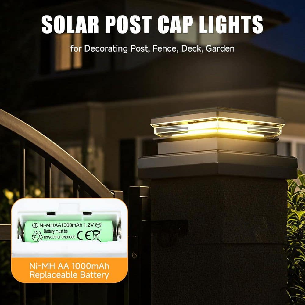 Afoxsos 12-Pack Waterproof Black Solar Post Cap Lights with Warm/Cool White Lighting for 4 x 4, 5 x 5, 6 x 6 Vinyl/Wooden Posts (3)