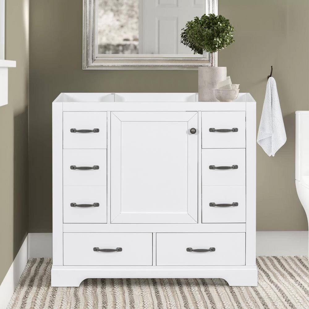 Amucolo 35.5 in. W x 17.9 in. D x 33 in. H Bath Vanity Cabinet without Top in White, Cabinet Base Only,Drawers, Adjustable Shelf (2)