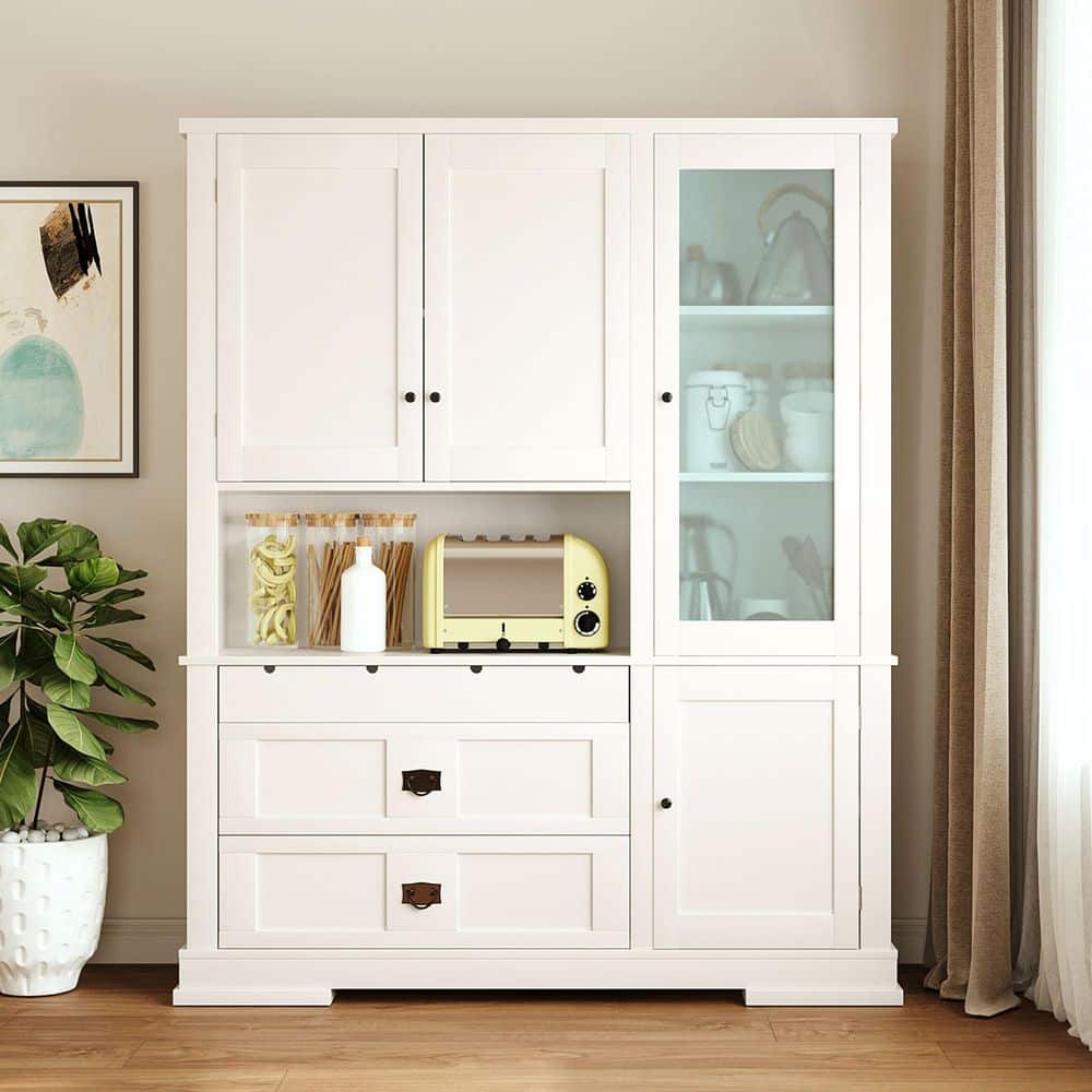 COWLOWN 63.3 in. W 17.8 in. D 78.3 in. H Linen Cabinet with Drawers, Door Shelf and Adjustable Shelves (3)