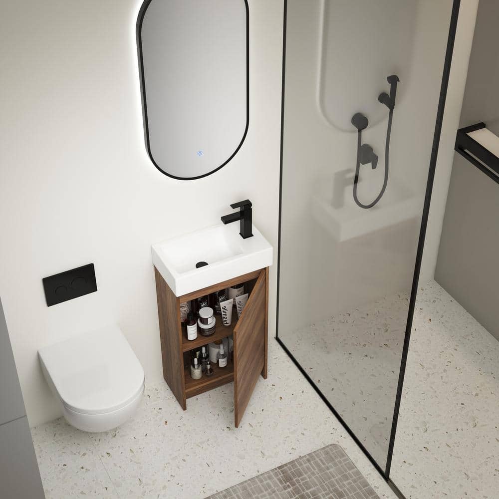 Unbranded 10 in. W x 18.11 in. D x 33.5 in. H Bathroom Vanity in Brown Ebony with Single Sink Top, 18 in. For Small Bathroom (2)