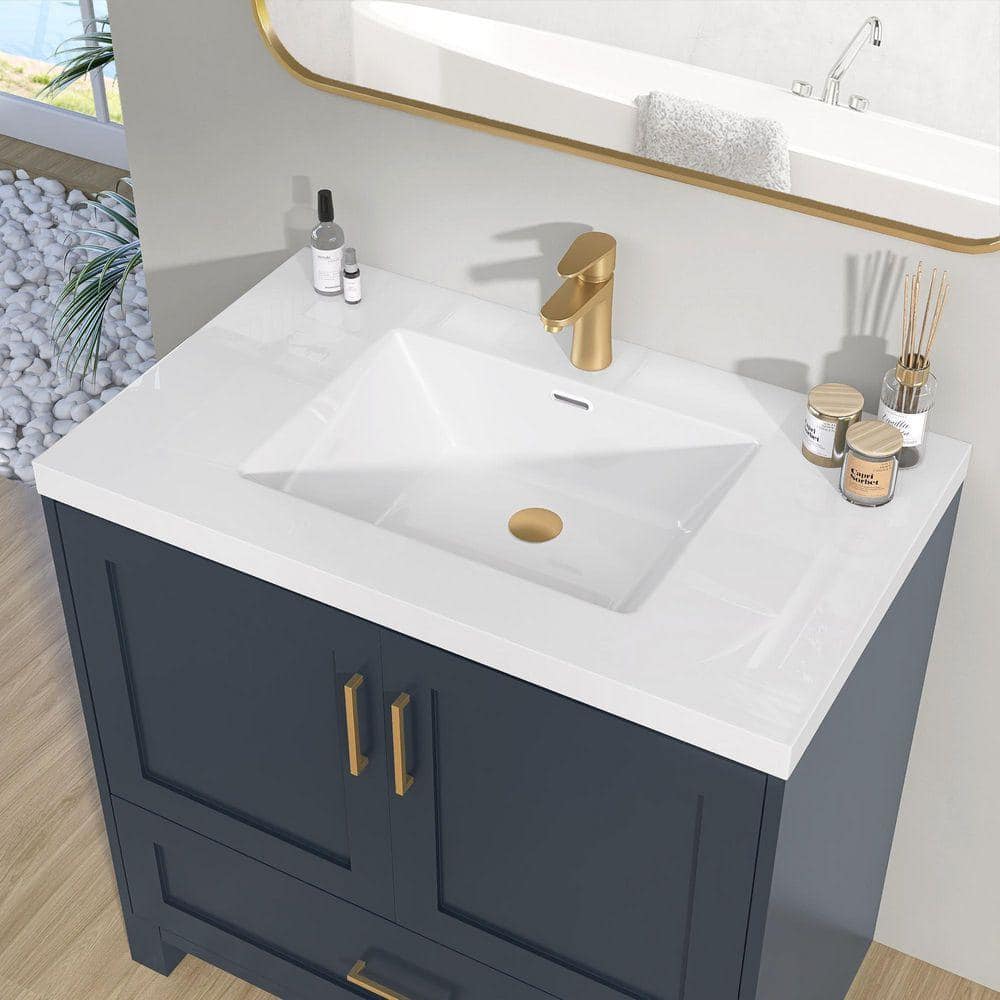 NTQ 36 in. W x 22 in. D Rectangular Single Sink Bathroom Vanity Top White Solid Surface Vanity Top in Glossy White (2)