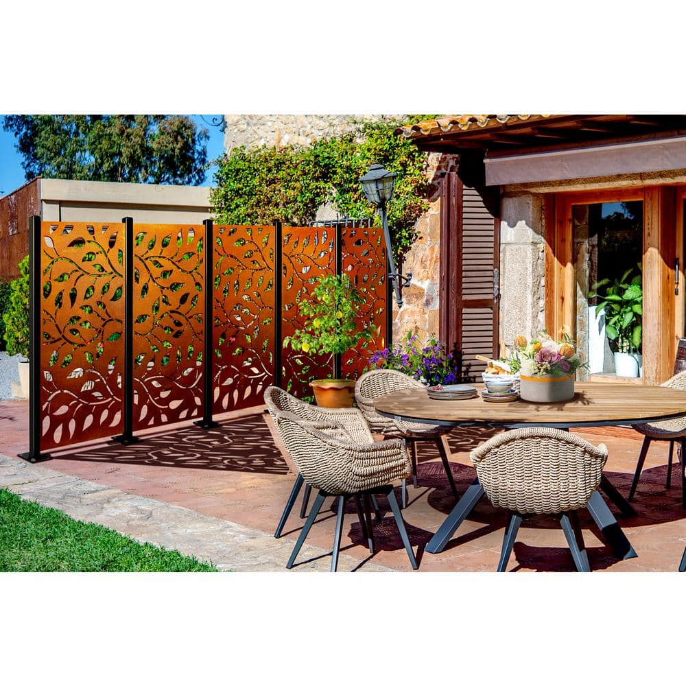 OUTDECO Leaf 3 ft. x 6 ft. Oxy-Shield Weathered Steel Decorative Screen Panel in Rust with 6-Screws (3)